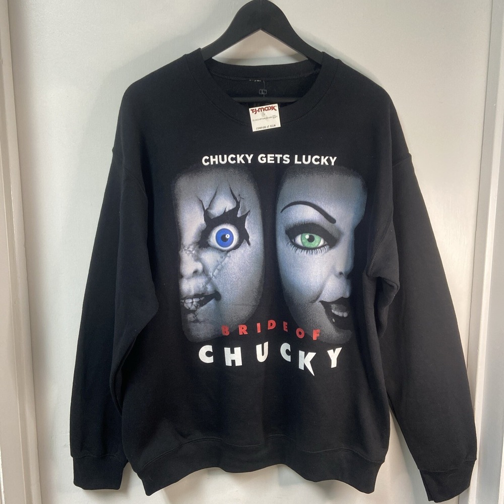 NWT Bride Of Chucky "Happy Couple" Horror Pullover Sweatshirt Sz L